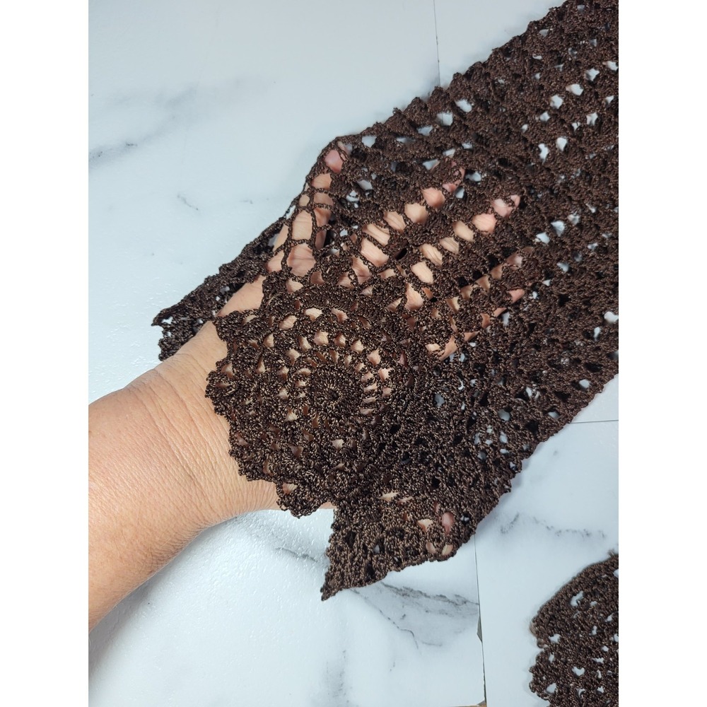 Bette Paige Brown Crocheted Open Knit Raglan Sleeve Top Medium Boho Coquette - Picture 6 of 10